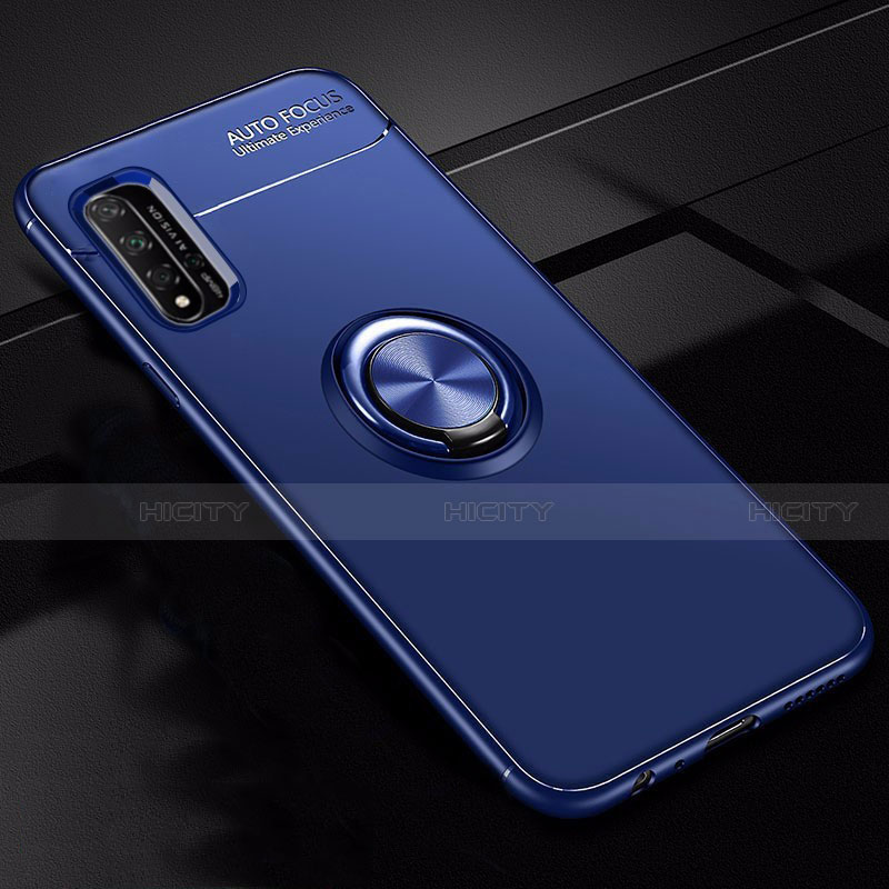 Funda Silicona Carcasa Ultrafina Goma con Magnetico Anillo de dedo Soporte T01 para Huawei Honor 20 Azul