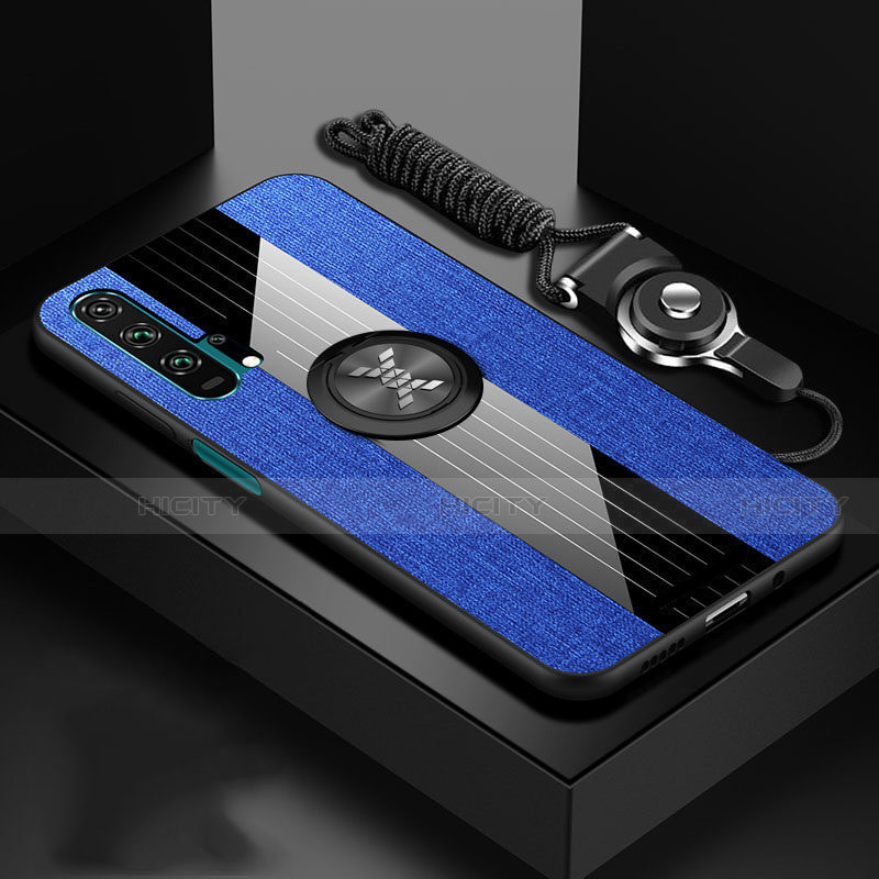Funda Silicona Carcasa Ultrafina Goma con Magnetico Anillo de dedo Soporte T01 para Huawei Honor 20 Pro Azul