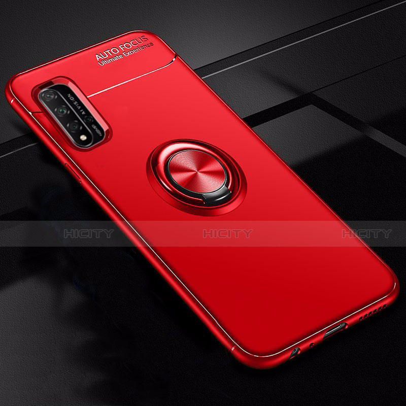 Funda Silicona Carcasa Ultrafina Goma con Magnetico Anillo de dedo Soporte T01 para Huawei Honor 20 Rojo