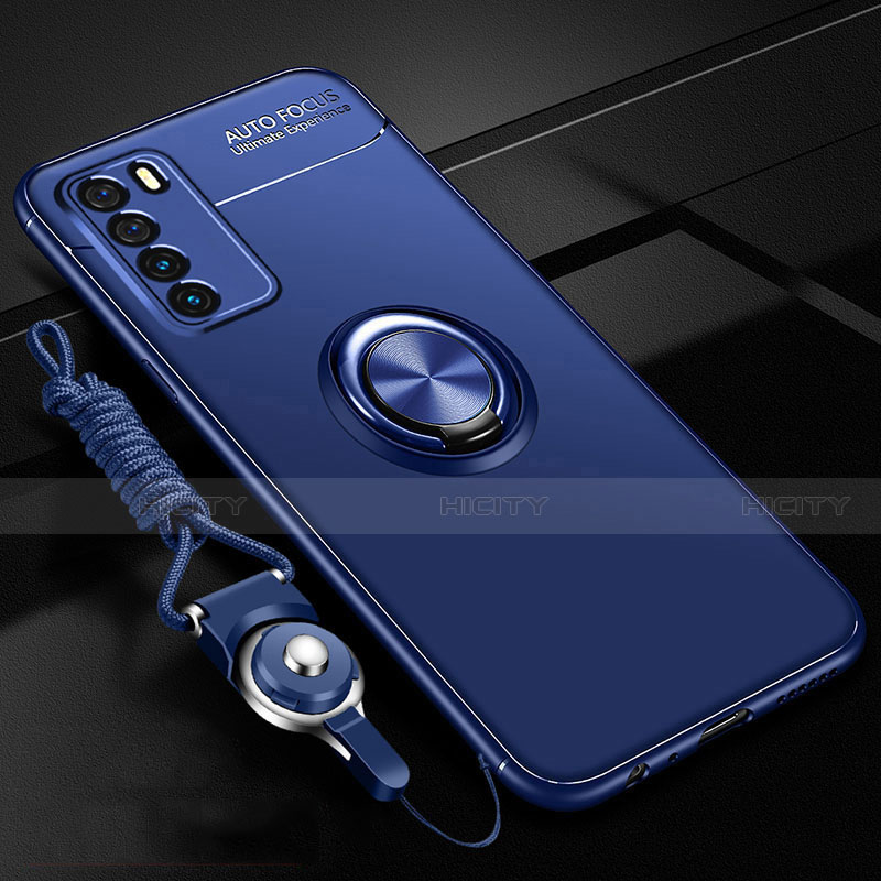 Funda Silicona Carcasa Ultrafina Goma con Magnetico Anillo de dedo Soporte T01 para Huawei Honor Play4 5G Azul