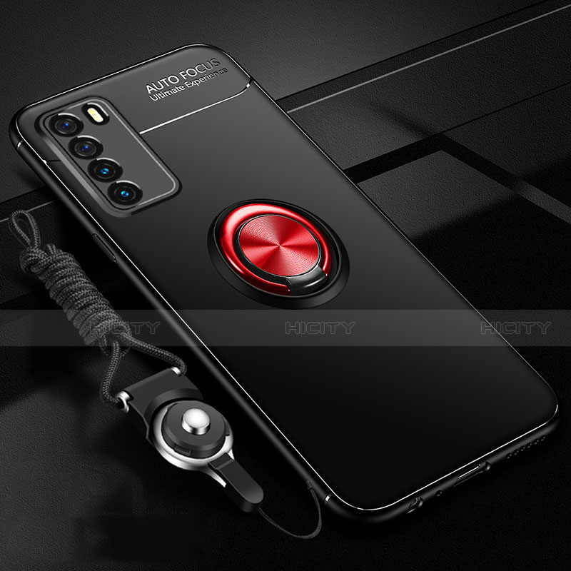 Funda Silicona Carcasa Ultrafina Goma con Magnetico Anillo de dedo Soporte T01 para Huawei Honor Play4 5G Rojo y Negro