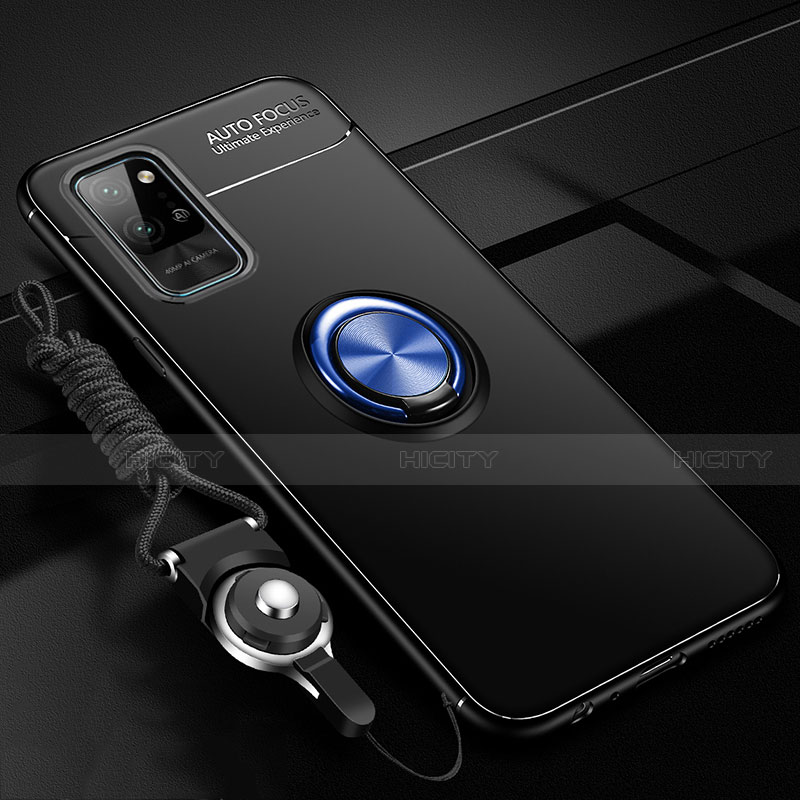 Funda Silicona Carcasa Ultrafina Goma con Magnetico Anillo de dedo Soporte T01 para Huawei Honor Play4 Pro 5G Azul y Negro