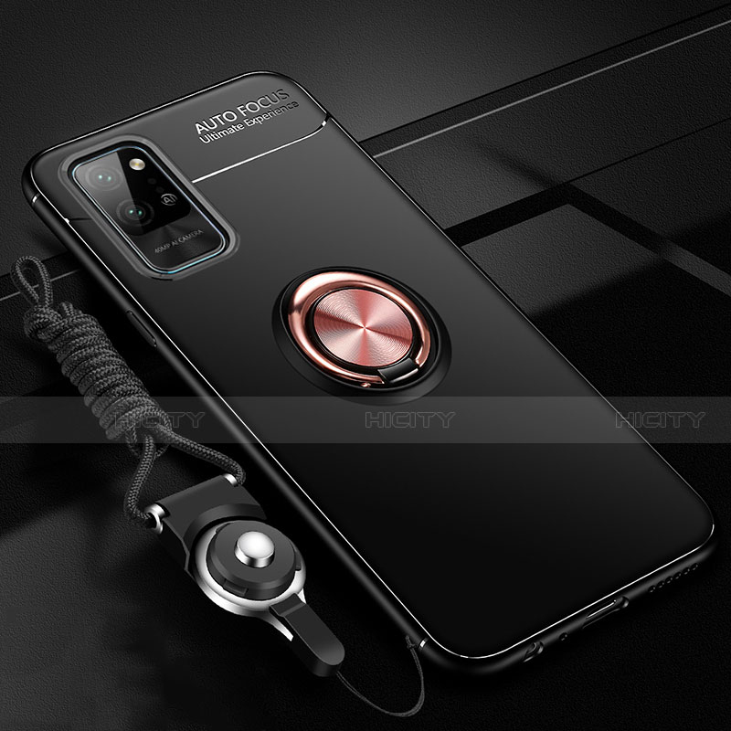 Funda Silicona Carcasa Ultrafina Goma con Magnetico Anillo de dedo Soporte T01 para Huawei Honor Play4 Pro 5G Oro y Negro