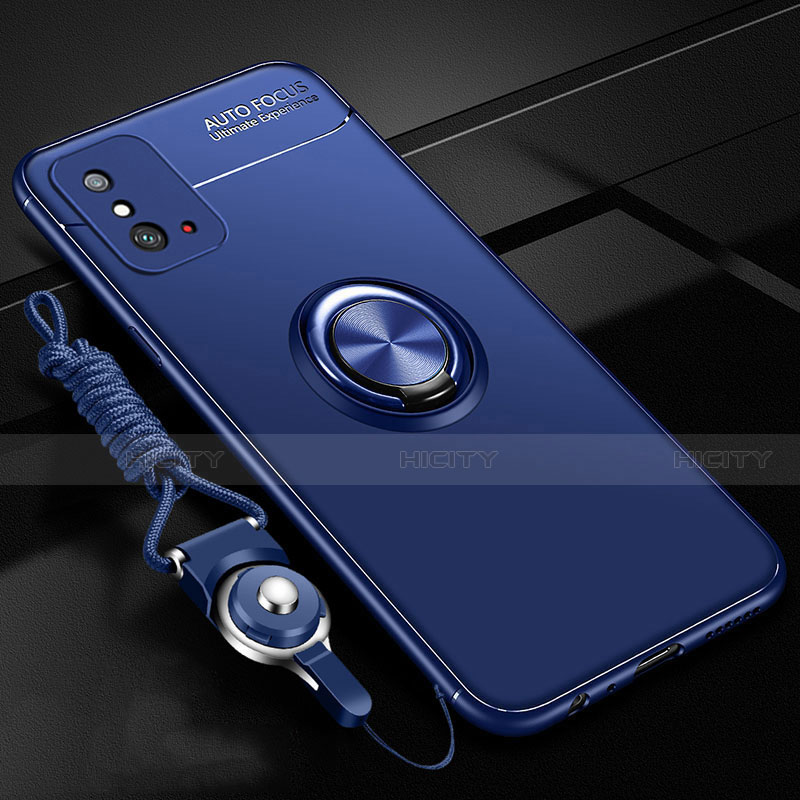 Funda Silicona Carcasa Ultrafina Goma con Magnetico Anillo de dedo Soporte T01 para Huawei Honor X10 Max 5G Azul