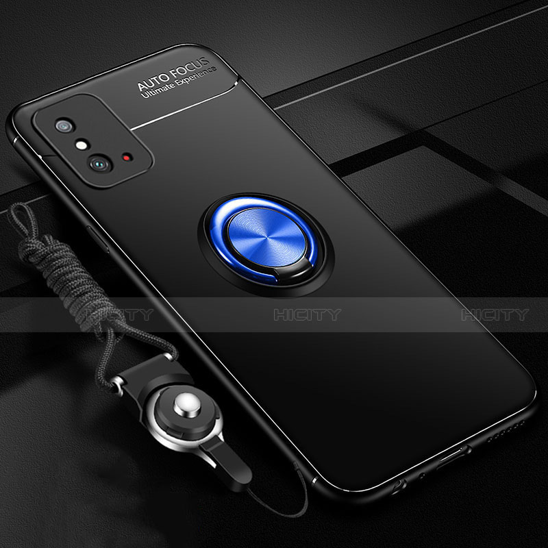 Funda Silicona Carcasa Ultrafina Goma con Magnetico Anillo de dedo Soporte T01 para Huawei Honor X10 Max 5G Azul y Negro
