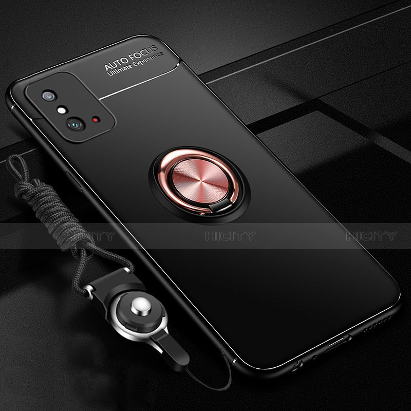 Funda Silicona Carcasa Ultrafina Goma con Magnetico Anillo de dedo Soporte T01 para Huawei Honor X10 Max 5G Oro y Negro
