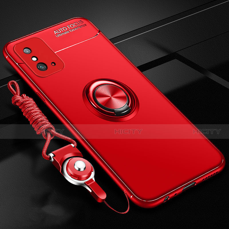 Funda Silicona Carcasa Ultrafina Goma con Magnetico Anillo de dedo Soporte T01 para Huawei Honor X10 Max 5G Rojo
