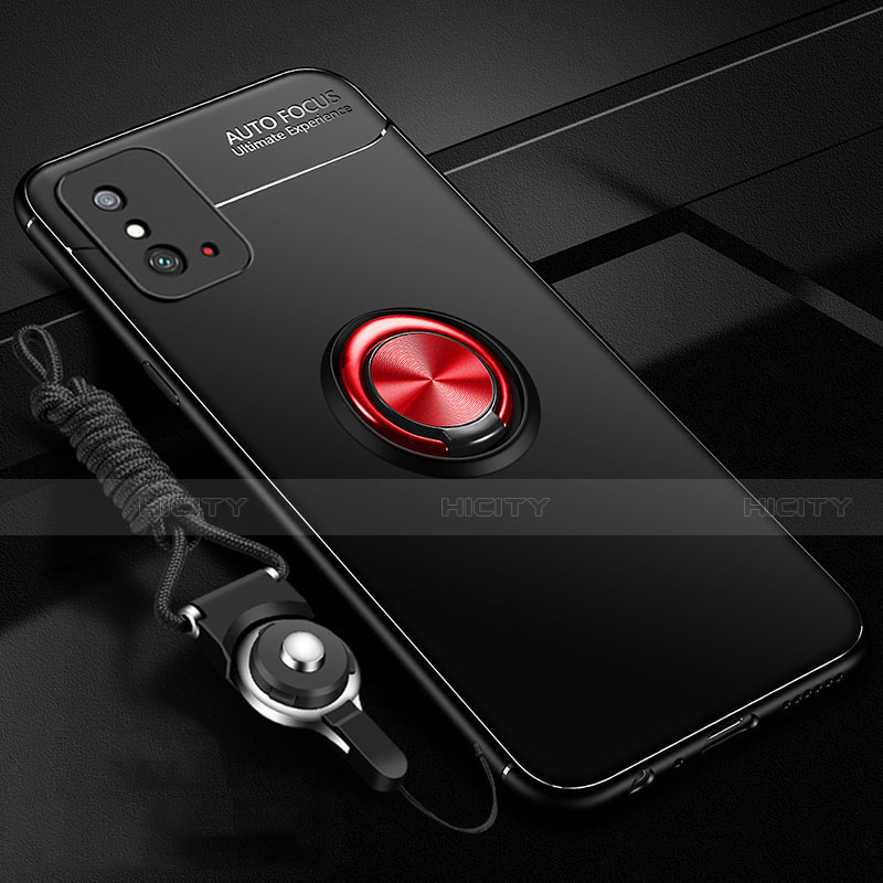 Funda Silicona Carcasa Ultrafina Goma con Magnetico Anillo de dedo Soporte T01 para Huawei Honor X10 Max 5G Rojo y Negro