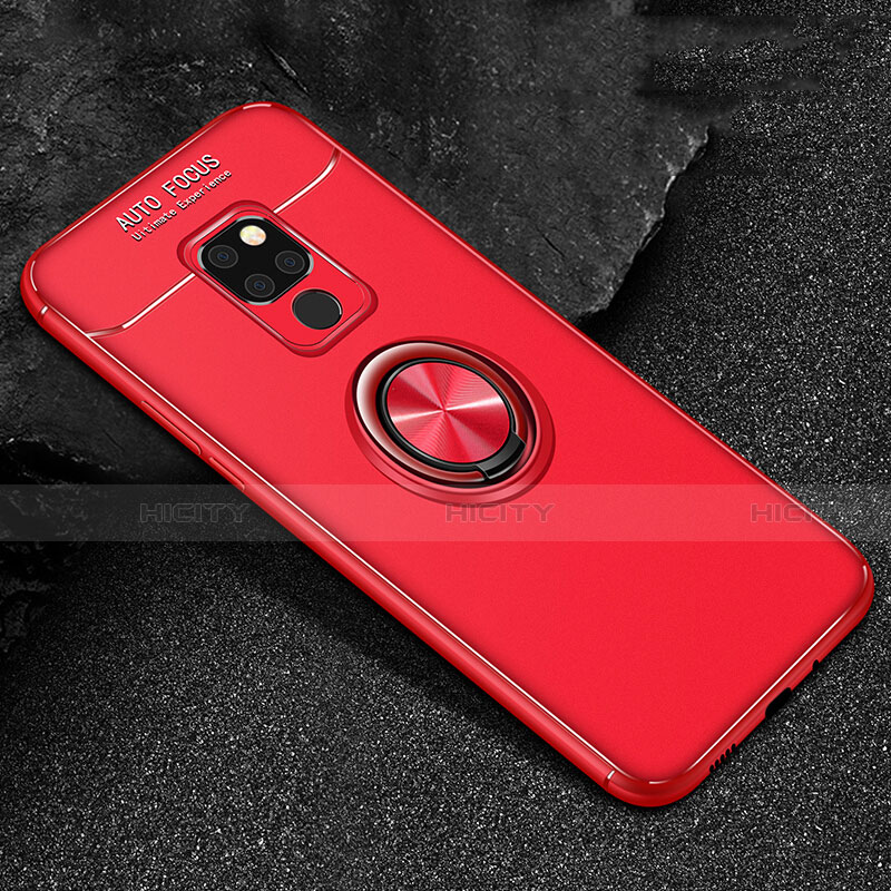 Funda Silicona Carcasa Ultrafina Goma con Magnetico Anillo de dedo Soporte T01 para Huawei Mate 20 Rojo