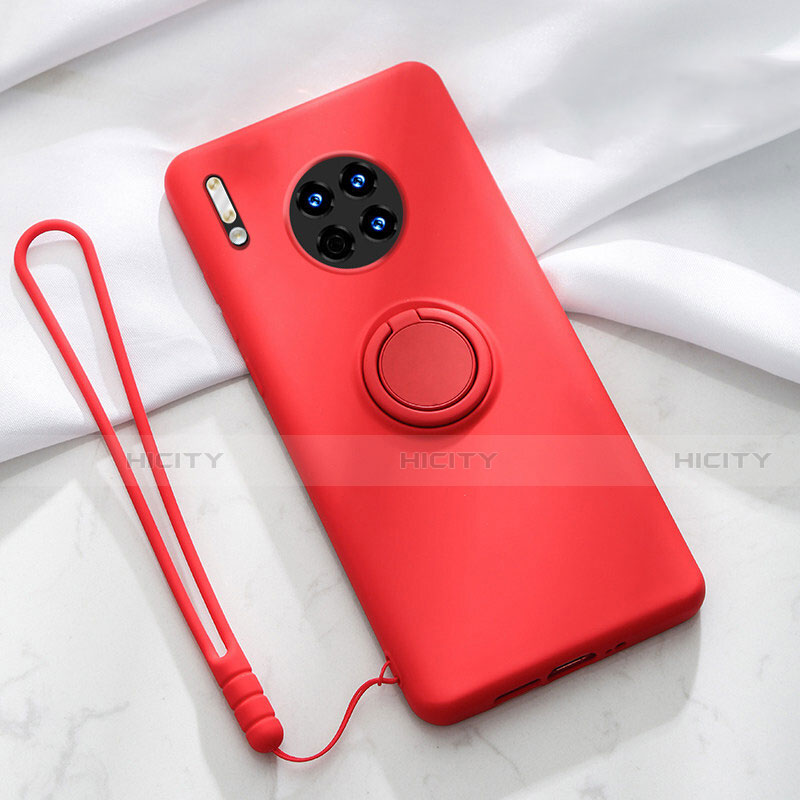 Funda Silicona Carcasa Ultrafina Goma con Magnetico Anillo de dedo Soporte T01 para Huawei Mate 30 5G Rojo