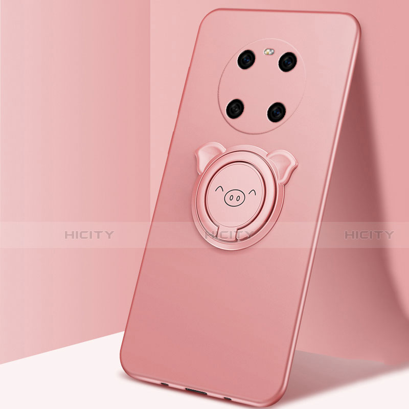 Funda Silicona Carcasa Ultrafina Goma con Magnetico Anillo de dedo Soporte T01 para Huawei Mate 40 Oro Rosa