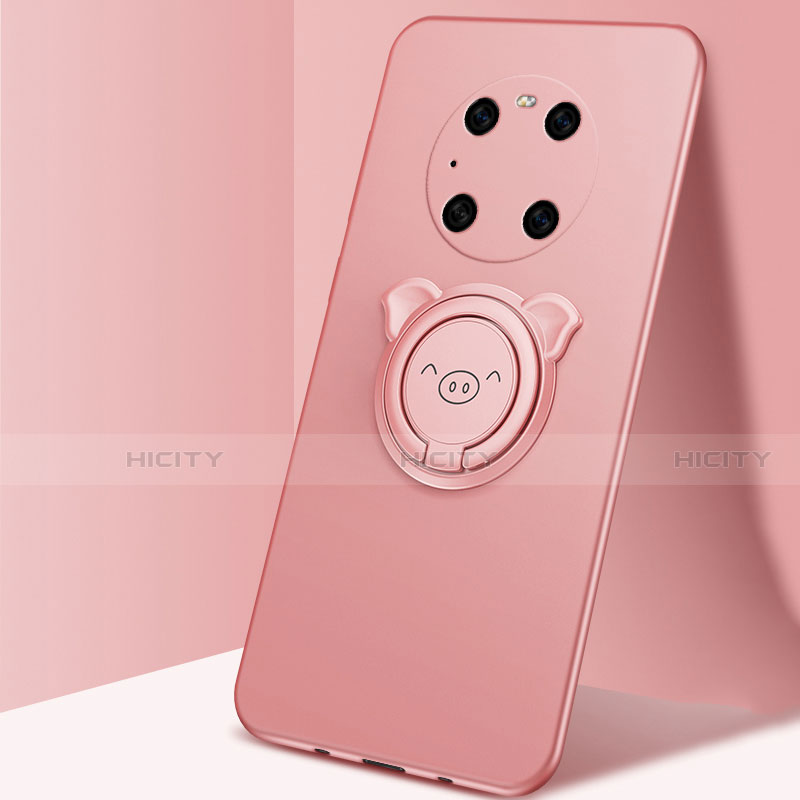 Funda Silicona Carcasa Ultrafina Goma con Magnetico Anillo de dedo Soporte T01 para Huawei Mate 40 Pro Oro Rosa