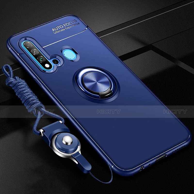 Funda Silicona Carcasa Ultrafina Goma con Magnetico Anillo de dedo Soporte T01 para Huawei Nova 5i Azul