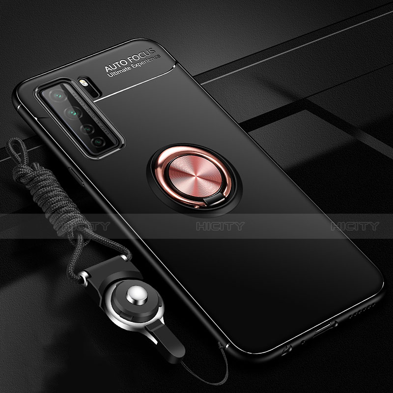 Funda Silicona Carcasa Ultrafina Goma con Magnetico Anillo de dedo Soporte T01 para Huawei P40 Lite 5G Oro y Negro