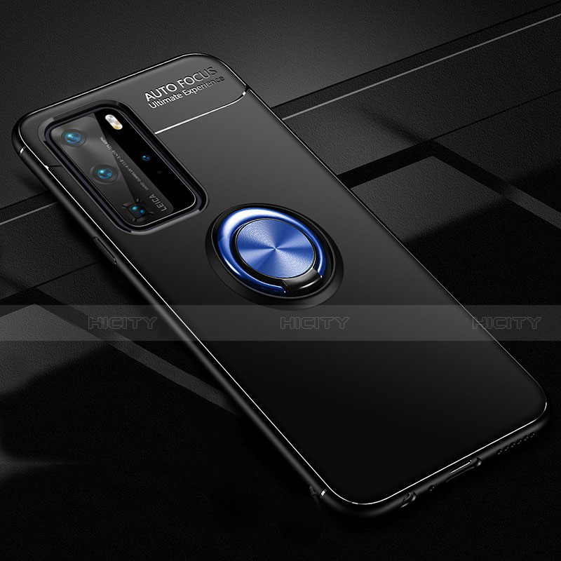 Funda Silicona Carcasa Ultrafina Goma con Magnetico Anillo de dedo Soporte T01 para Huawei P40 Pro Azul y Negro
