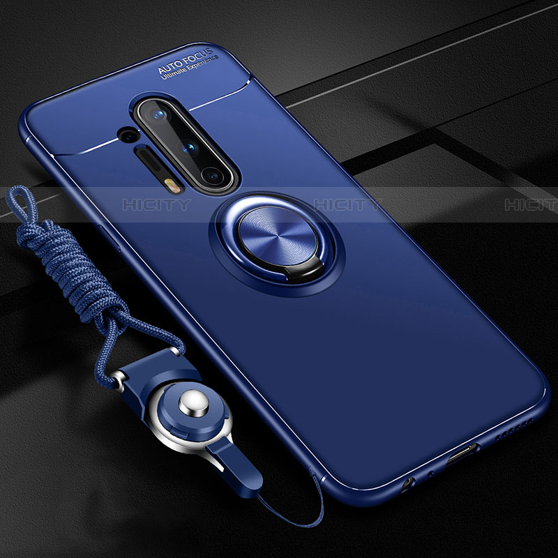 Funda Silicona Carcasa Ultrafina Goma con Magnetico Anillo de dedo Soporte T01 para OnePlus 8 Pro Azul