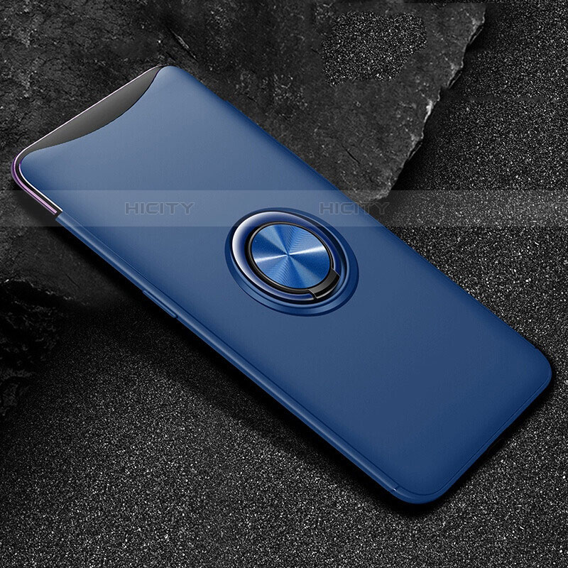 Funda Silicona Carcasa Ultrafina Goma con Magnetico Anillo de dedo Soporte T01 para Oppo Find X Azul