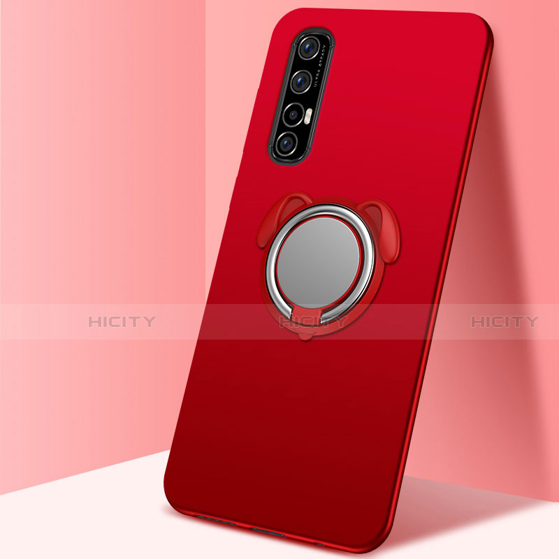 Funda Silicona Carcasa Ultrafina Goma con Magnetico Anillo de dedo Soporte T01 para Oppo Find X2 Neo Rojo