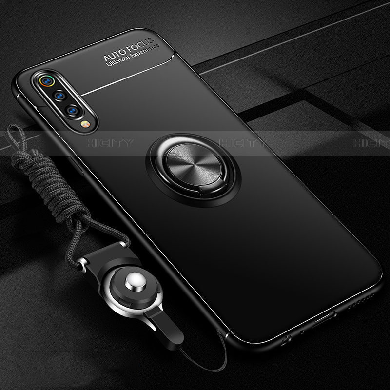 Funda Silicona Carcasa Ultrafina Goma con Magnetico Anillo de dedo Soporte T01 para Samsung Galaxy A70 Negro
