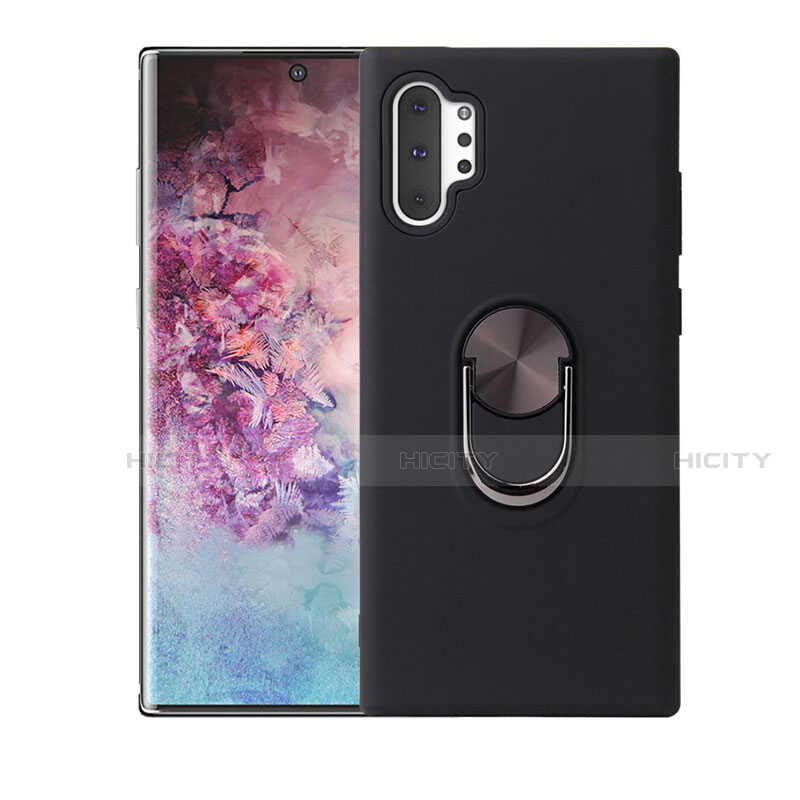 Funda Silicona Carcasa Ultrafina Goma con Magnetico Anillo de dedo Soporte T01 para Samsung Galaxy Note 10 Plus 5G Negro