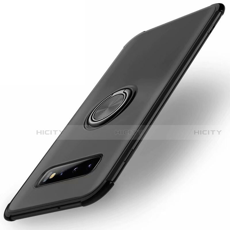 Funda Silicona Carcasa Ultrafina Goma con Magnetico Anillo de dedo Soporte T01 para Samsung Galaxy S10 Plus Negro