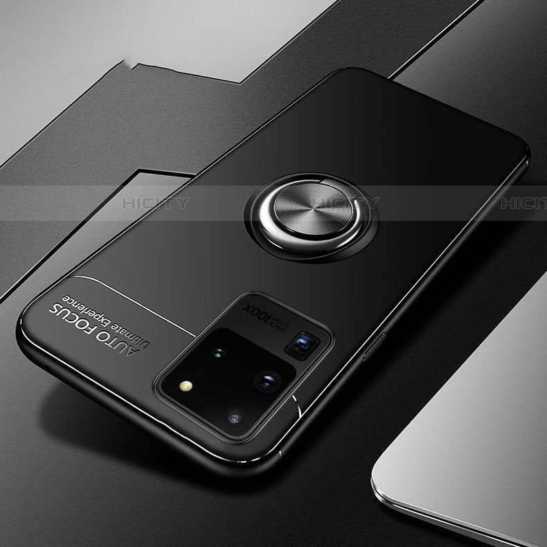 Funda Silicona Carcasa Ultrafina Goma con Magnetico Anillo de dedo Soporte T01 para Samsung Galaxy S20 Ultra 5G