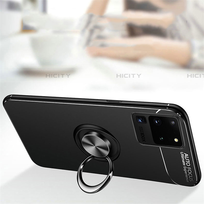 Funda Silicona Carcasa Ultrafina Goma con Magnetico Anillo de dedo Soporte T01 para Samsung Galaxy S20 Ultra