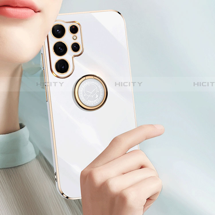Funda Silicona Carcasa Ultrafina Goma con Magnetico Anillo de dedo Soporte T01 para Samsung Galaxy S21 Ultra 5G