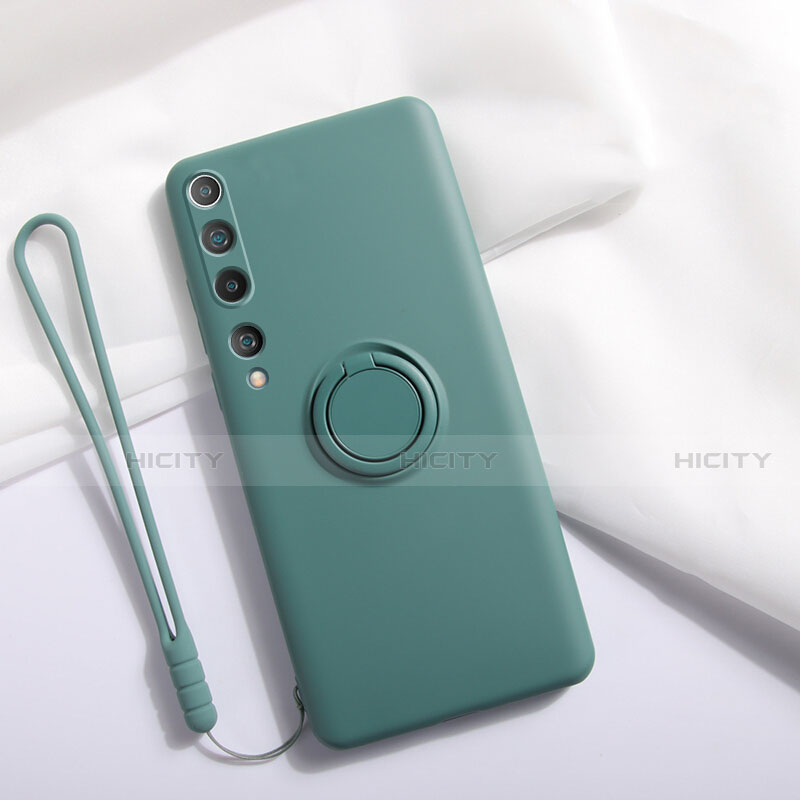 Funda Silicona Carcasa Ultrafina Goma con Magnetico Anillo de dedo Soporte T01 para Xiaomi Mi 10 Verde