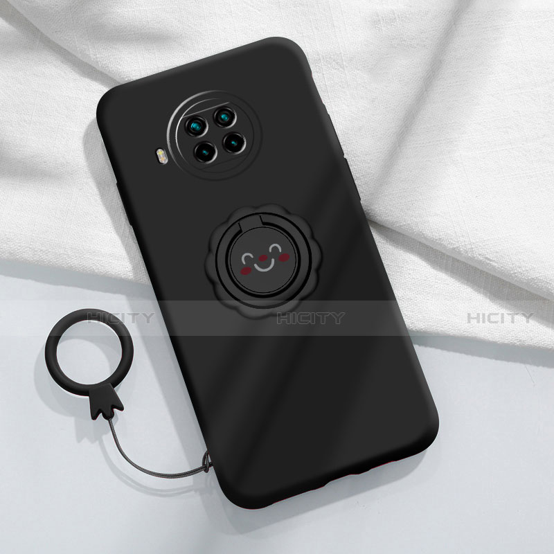 Funda Silicona Carcasa Ultrafina Goma con Magnetico Anillo de dedo Soporte T01 para Xiaomi Mi 10T Lite 5G Negro