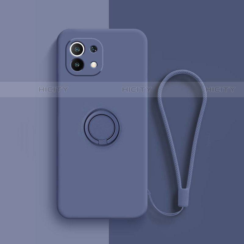 Funda Silicona Carcasa Ultrafina Goma con Magnetico Anillo de dedo Soporte T01 para Xiaomi Mi 11 5G Azul