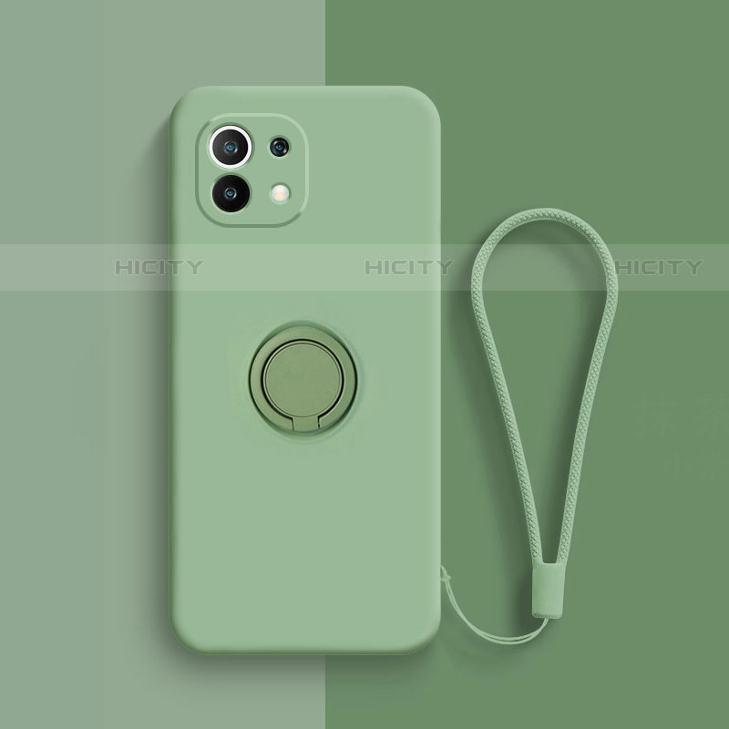 Funda Silicona Carcasa Ultrafina Goma con Magnetico Anillo de dedo Soporte T01 para Xiaomi Mi 11 5G Menta Verde