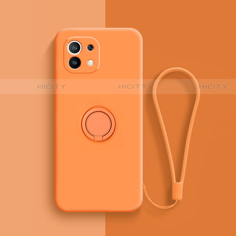 Funda Silicona Carcasa Ultrafina Goma con Magnetico Anillo de dedo Soporte T01 para Xiaomi Mi 11 5G Naranja
