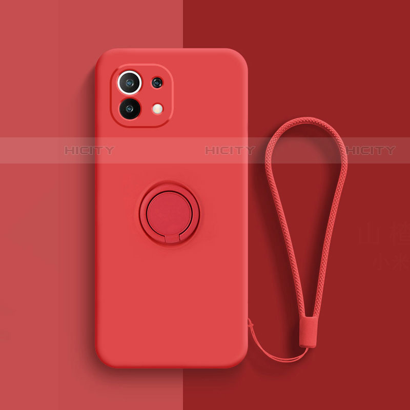 Funda Silicona Carcasa Ultrafina Goma con Magnetico Anillo de dedo Soporte T01 para Xiaomi Mi 11 5G Rojo