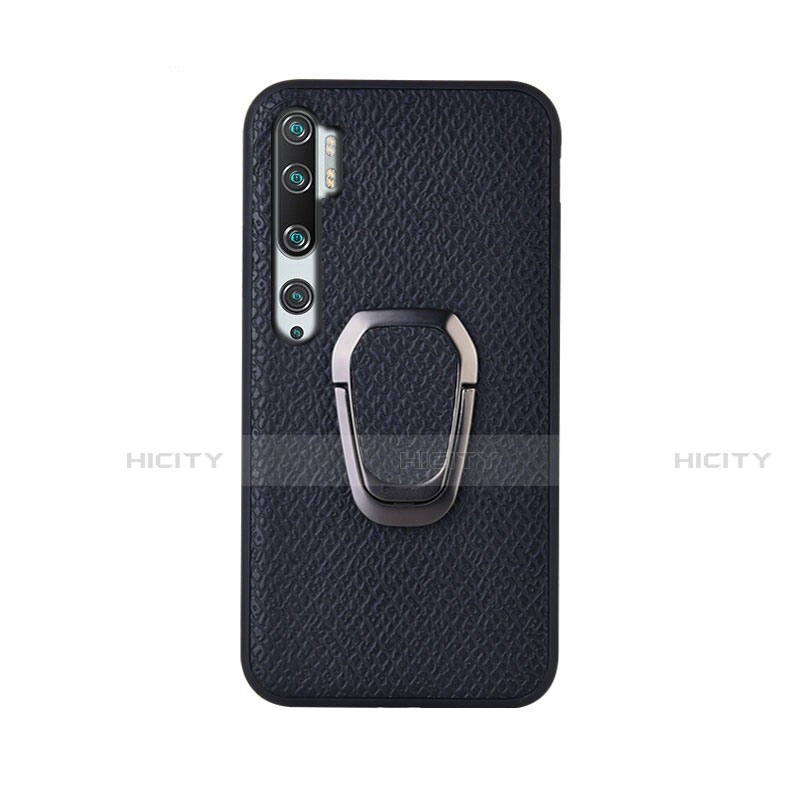 Funda Silicona Carcasa Ultrafina Goma con Magnetico Anillo de dedo Soporte T01 para Xiaomi Mi Note 10 Negro