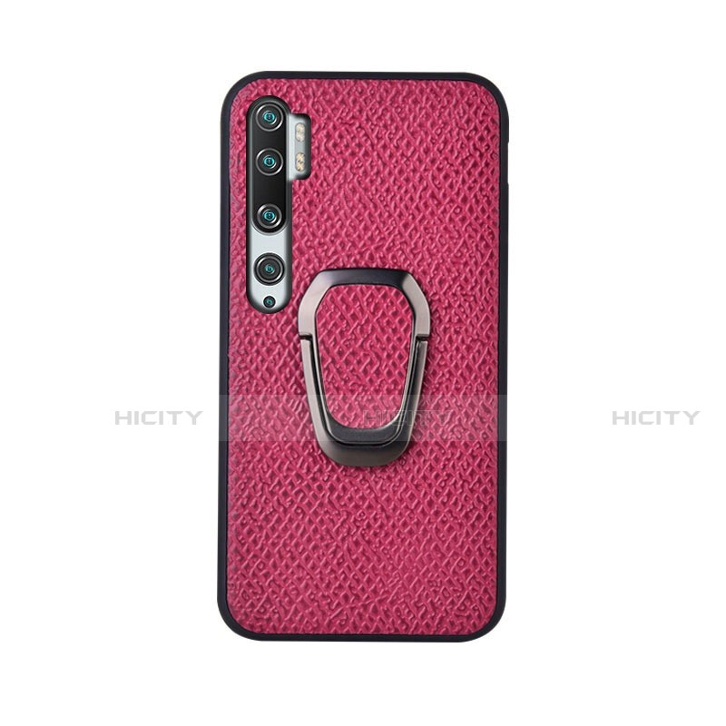 Funda Silicona Carcasa Ultrafina Goma con Magnetico Anillo de dedo Soporte T01 para Xiaomi Mi Note 10 Rosa Roja