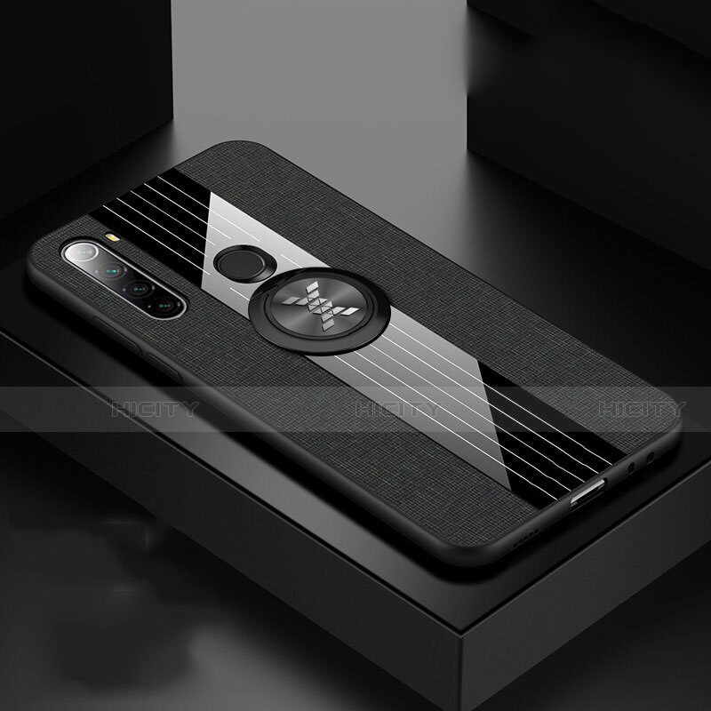 Funda Silicona Carcasa Ultrafina Goma con Magnetico Anillo de dedo Soporte T01 para Xiaomi Redmi Note 8 (2021) Negro