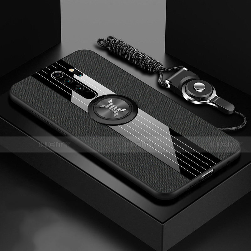 Funda Silicona Carcasa Ultrafina Goma con Magnetico Anillo de dedo Soporte T01 para Xiaomi Redmi Note 8 Pro Negro
