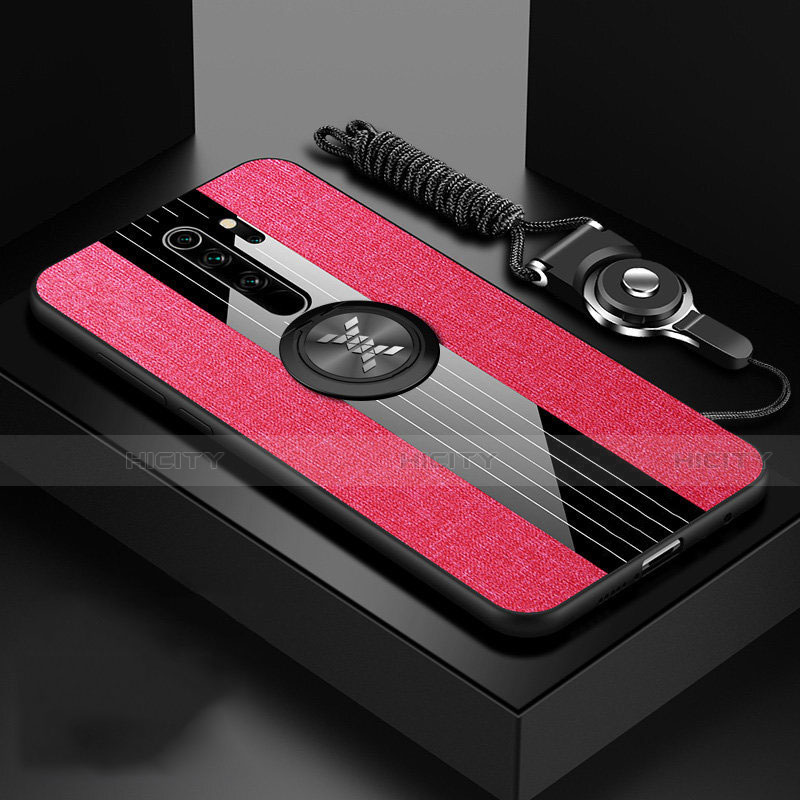 Funda Silicona Carcasa Ultrafina Goma con Magnetico Anillo de dedo Soporte T01 para Xiaomi Redmi Note 8 Pro Rosa Roja