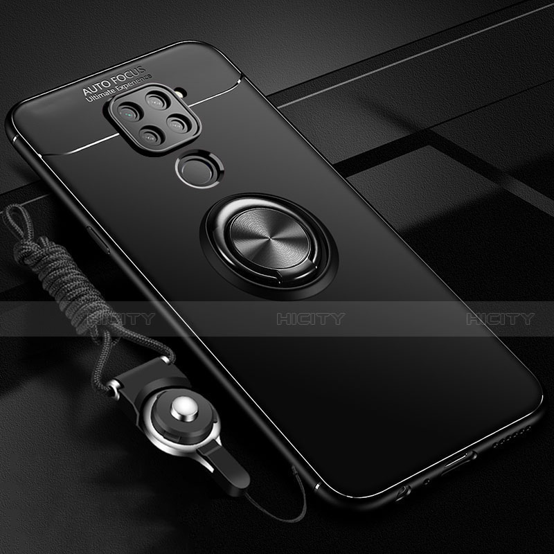 Funda Silicona Carcasa Ultrafina Goma con Magnetico Anillo de dedo Soporte T01 para Xiaomi Redmi Note 9 Negro
