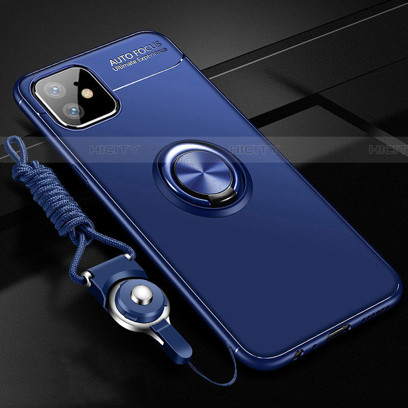 Funda Silicona Carcasa Ultrafina Goma con Magnetico Anillo de dedo Soporte T02 para Apple iPhone 11 Azul