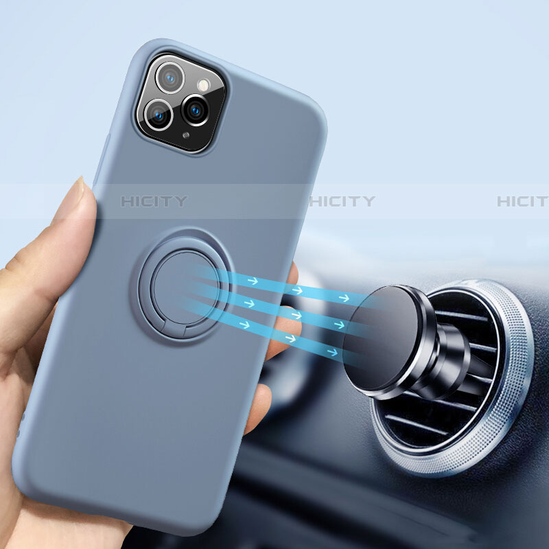 Funda Silicona Carcasa Ultrafina Goma con Magnetico Anillo de dedo Soporte T02 para Apple iPhone 11 Pro Max