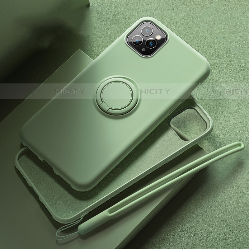 Funda Silicona Carcasa Ultrafina Goma con Magnetico Anillo de dedo Soporte T02 para Apple iPhone 11 Pro Max Verde