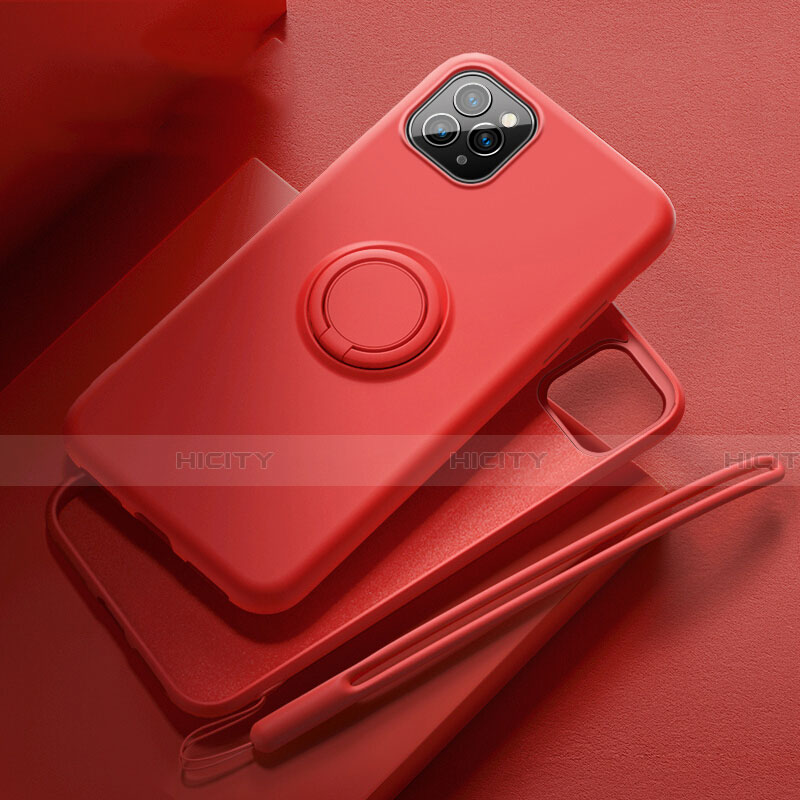 Funda Silicona Carcasa Ultrafina Goma con Magnetico Anillo de dedo Soporte T02 para Apple iPhone 11 Pro Rojo