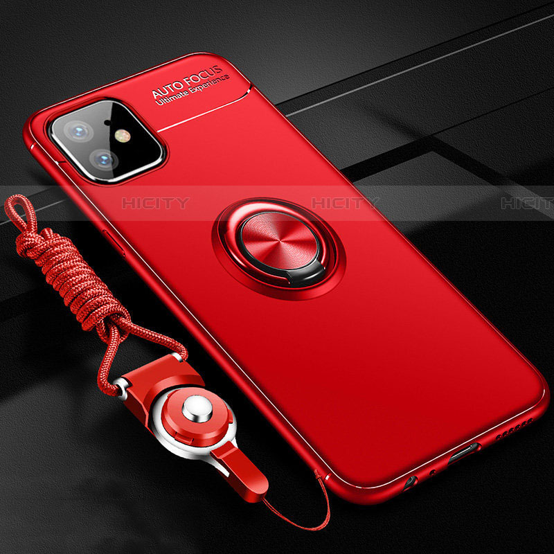 Funda Silicona Carcasa Ultrafina Goma con Magnetico Anillo de dedo Soporte T02 para Apple iPhone 11 Rojo