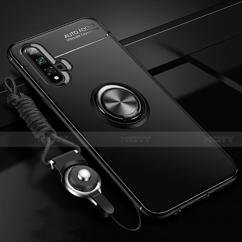 Funda Silicona Carcasa Ultrafina Goma con Magnetico Anillo de dedo Soporte T02 para Huawei Honor 20 Negro