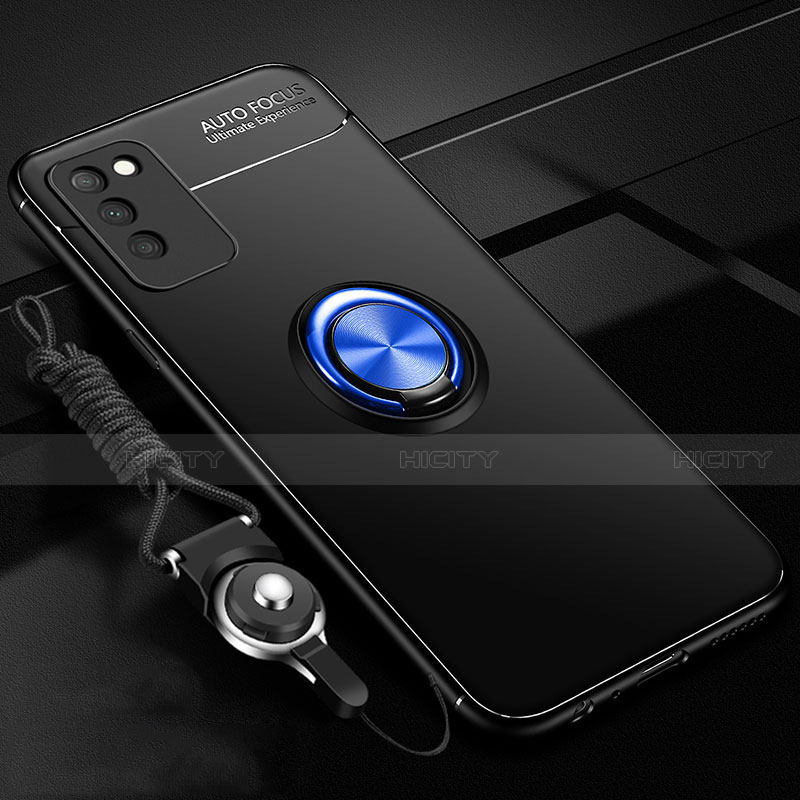 Funda Silicona Carcasa Ultrafina Goma con Magnetico Anillo de dedo Soporte T02 para Huawei Honor 30 Lite 5G Azul y Negro