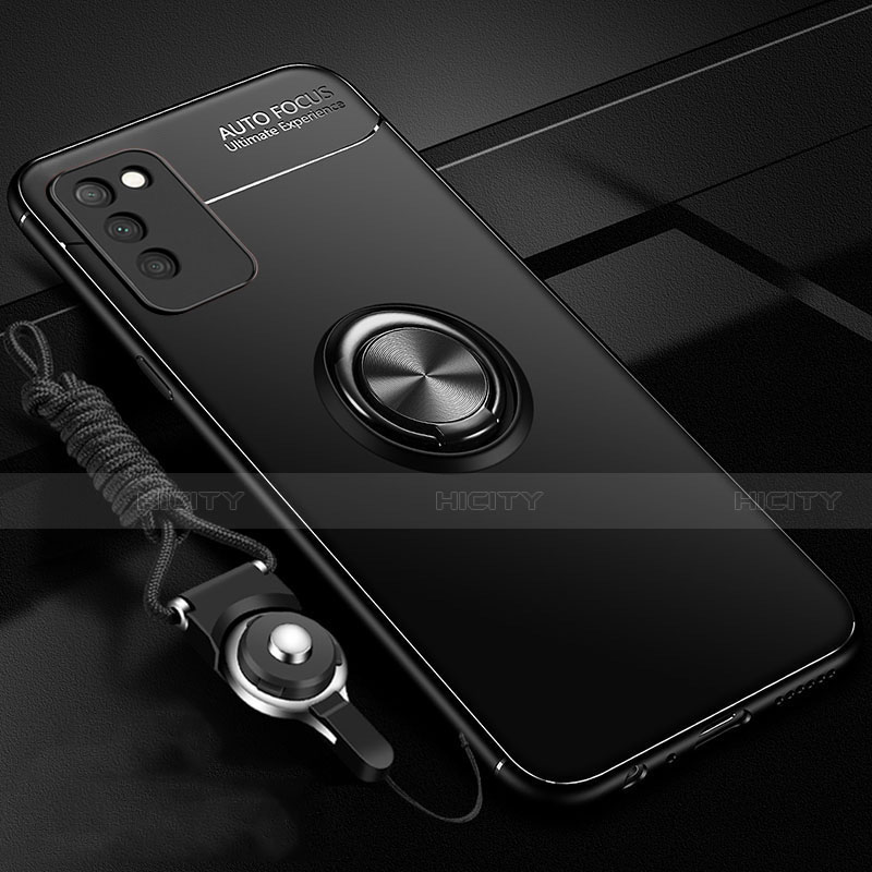 Funda Silicona Carcasa Ultrafina Goma con Magnetico Anillo de dedo Soporte T02 para Huawei Honor 30 Lite 5G Negro