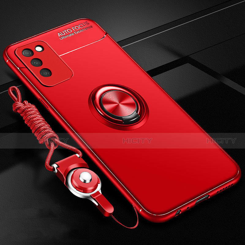 Funda Silicona Carcasa Ultrafina Goma con Magnetico Anillo de dedo Soporte T02 para Huawei Honor 30 Lite 5G Rojo