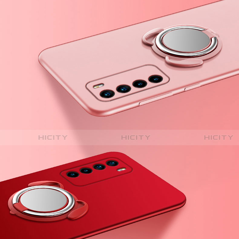 Funda Silicona Carcasa Ultrafina Goma con Magnetico Anillo de dedo Soporte T02 para Huawei Honor Play4 5G